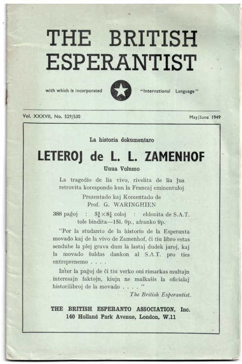 The British Esperantist (Vol. XXXVII No. 529/530) May/june 1949