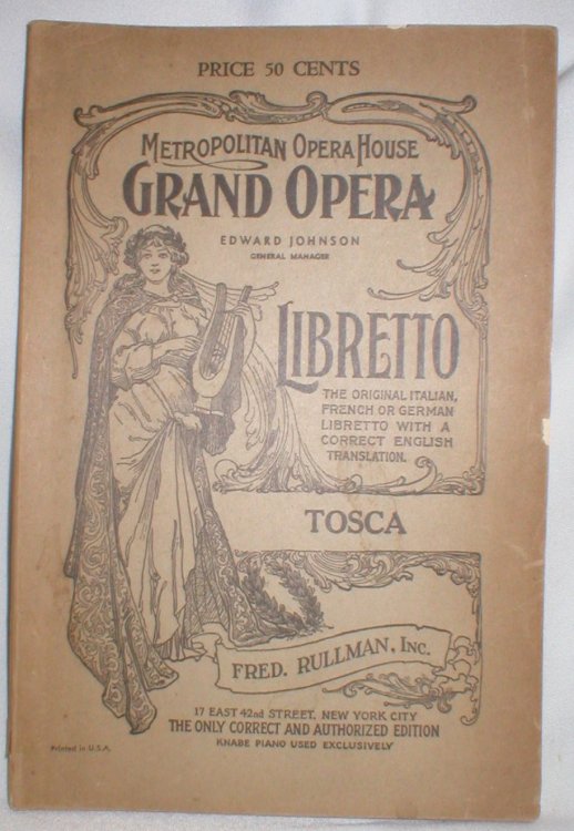 Tosca; An Opera in Three Acts