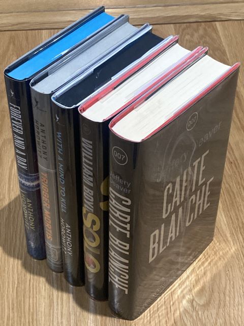 James Bond series 5 book signed set - Solo, Carte Blanche, With a Mind to Kill, Forever and a Day, Trigger Mortis