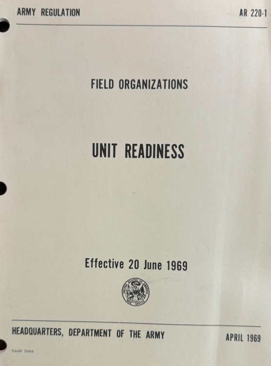 Unit Readiness: Field Organizations: Effective 20 June 1969 - AR 220-1 (Department of the Army - Army Regulation)