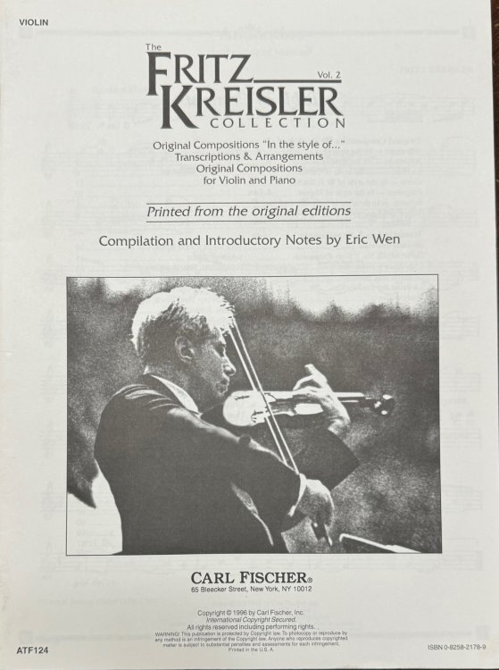 The Fritz Kreisler Collection. Vol. 2: Original Compositions *in the style of.* Transcriptions & Arrangements, Original Compositions, for Violin and Piano (ATF124)