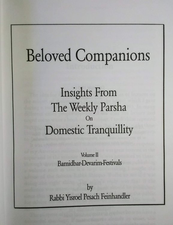 Beloved Companions : Insights on Domestic Tranquility From the Weekly Parsha