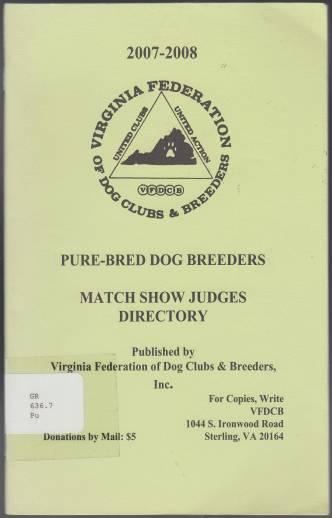 Virginia Federation of Dog Clubs and Breeders Pure-Bred Dog Breeders Match Show Judges Directory