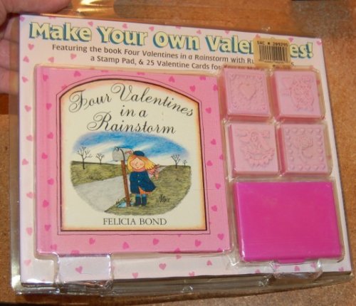 Four Valentines in a Rainstorm Boxed Kit with 4 Rubber Stamps, Ink Pad and 25 Cards to Make Your Own Valentines