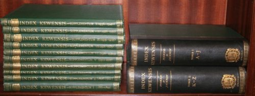 Index Kewensis, an Enumeration of the Genera and Species of Flowering Plants from the Time of Linnaeus to the Year 1885 Inclusive Together with Their authors' Names, the Works in Which They Were First Published, Their Native Countries and Their Synonyms (2 volumes + 10 supplementary volumes 1886 - 1