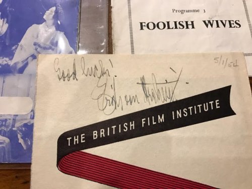 The National Film Theatre : The National Film Theatre Presents a Season of Films by Erich von Stroheim, Programme 3: Foolish Wives. World Cinema. Membership Prospectus. Three items including one signed by Erich von Stroheim