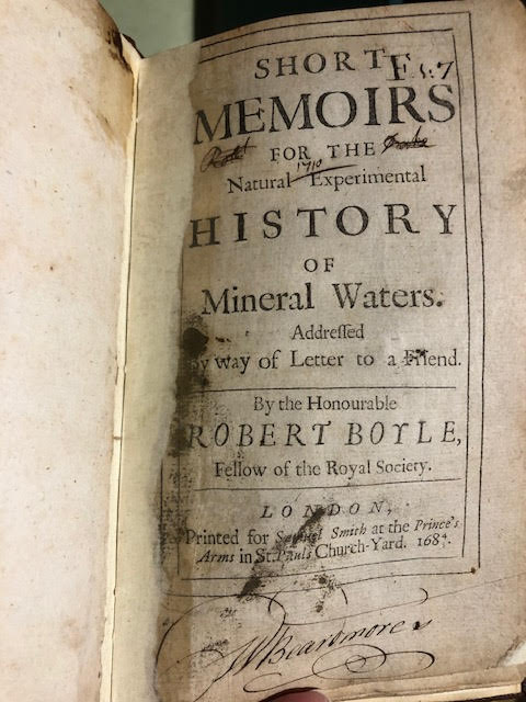 Short Memoirs for the Natural Experimental History of Mineral Waters : Addressed by Way of Letter to a Friend