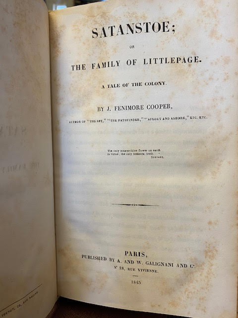 Satanstoe : Or, The Family of Littlepage. A Tale of the Colony