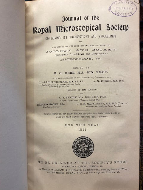 The Journal of the Royal Microscopical Society: Containing its Transactions and Proceedings and a Summary of Current Researches Relating to Zoology and Botany (Principally Invertebrata and Cryptogamia) Microscopy &c (Three Volumes, 1911-1913)