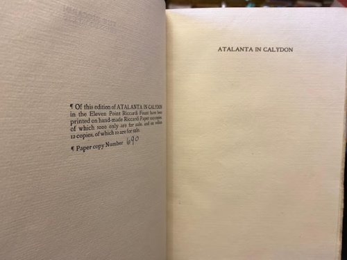 Atalanta in Calydon. A Tragedy. The Riccardi Press Booklets.