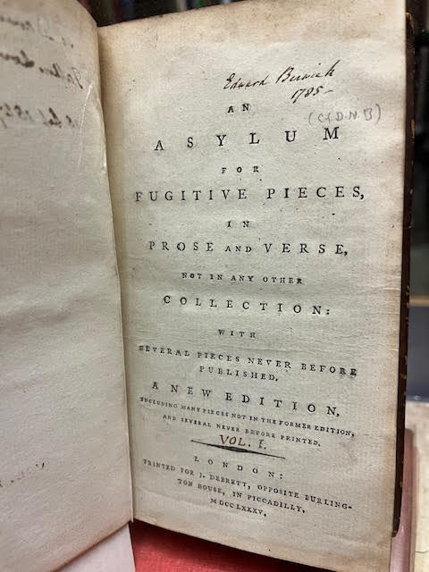 An Asylum for Fugitive Pieces, in Prose and Verse, Not in any other Collection: With several pieces never before published. [three volumes]