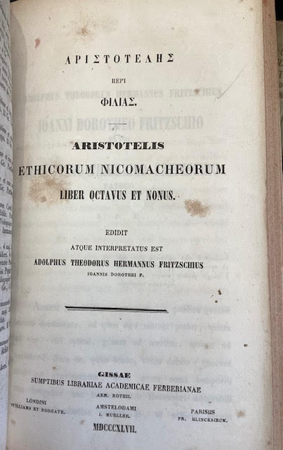Apollonii Sophistae: Lexicon Homericon & Aristotelis Ethicorum Nicomacheorum. 2 volumes in 1.