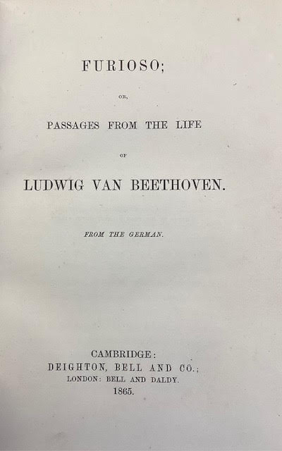 Image for Furioso; or, Passages from the Life of Ludwig van Beethoven, from the German Furioso; or, Passages from the Life of Ludwig van Beethoven, from the German