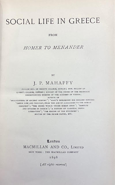 Social Life in Greece from Homer to Menander