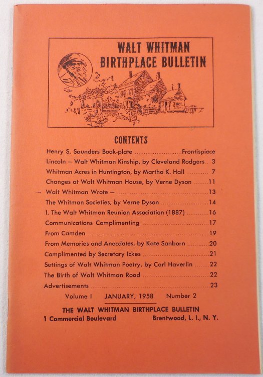 Walt Whitman Birthplace Bulletin. Volume I, Number 2 - January 1958
