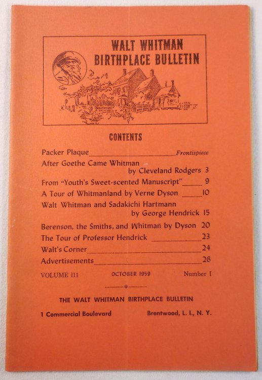 Walt Whitman Birthplace Bulletin. Volume III, Number 1 - October 1959