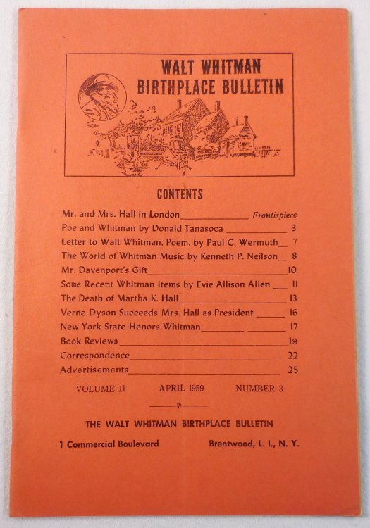 Walt Whitman Birthplace Bulletin. Volume II, Number 3 - April 1959