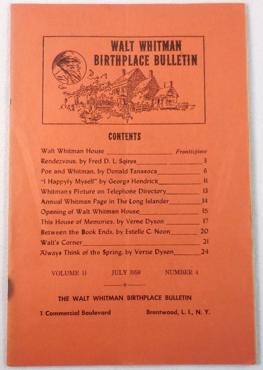 Walt Whitman Birthplace Bulletin. Volume II, Number 4 - July 1959