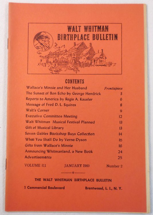 Walt Whitman Birthplace Bulletin. Volume III, Number 2 - January 1960