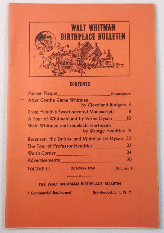 Walt Whitman Birthplace Bulletin. Volume III, Number 1 - October 1959