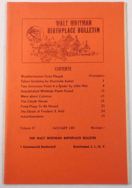 Walt Whitman Birthplace Bulletin. Volume IV, Number 2 - January 1961