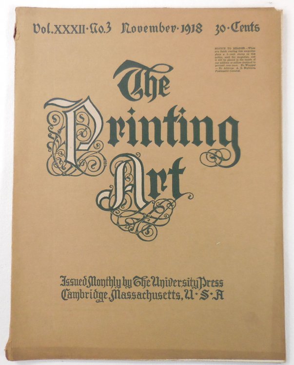 The Printing Art. Vol. XXXII, No. 3, November 1918. A Monthly Magazine of the Art of Printing and of the Allied Arts