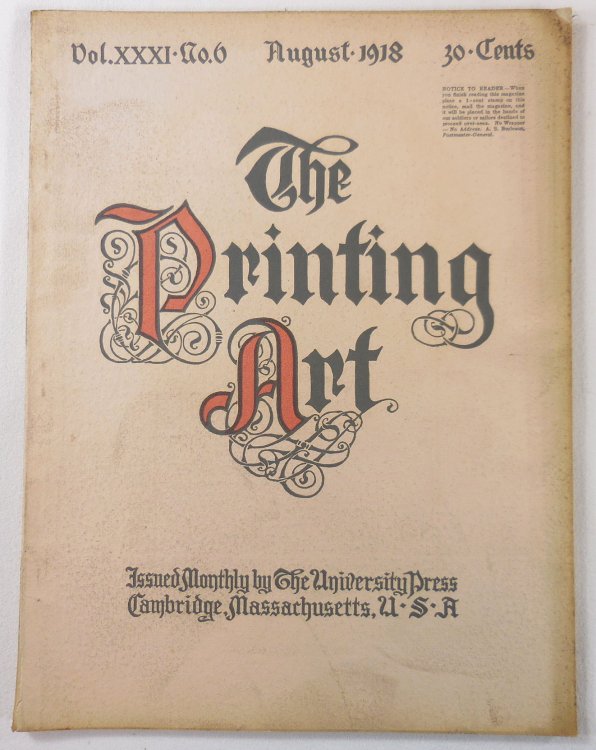 The Printing Art. Vol. XXXI, No. 6, August 1918. A Monthly Magazine of the Art of Printing and of the Allied Arts