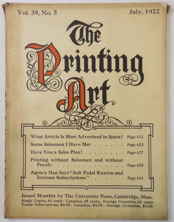 The Printing Art. Vol. 39, No. 5, July 1922. A Monthly Magazine of the Art of Printing and of the Allied Arts