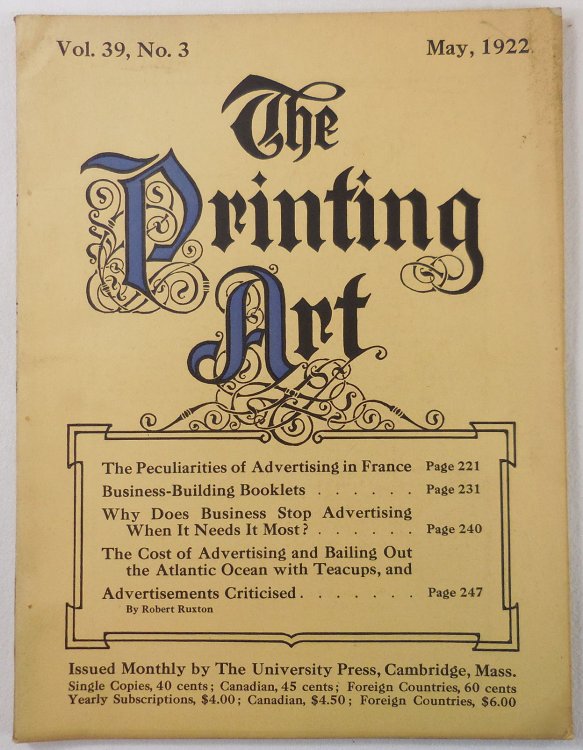 The Printing Art. Vol. 39, No. 3, May 1922. A Monthly Magazine of the Art of Printing and of the Allied Arts