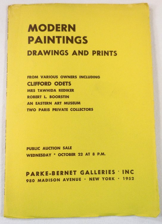 Modern Paintings, Drawings and Prints. Various Owners Including Clifford Odets. New York: October 22, 1952