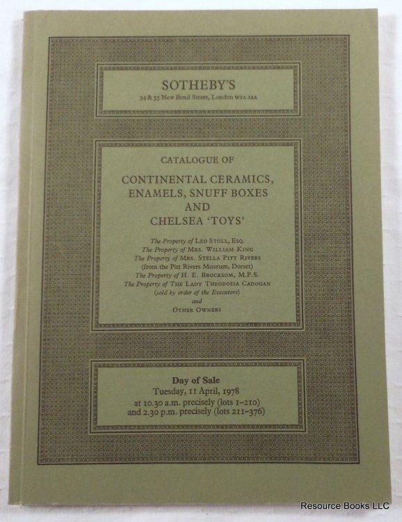 Catalogue of Continental Ceramics, Enamels, Snuff Boxes and Chelsea 'Toys'. London - April 11, 1978 - 