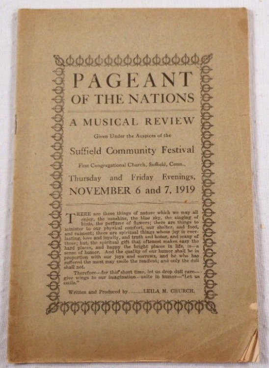 Pageant of the Nations. A Musical Review Given Under the Auspices of the Suffield Community Festival. November 6 and 7, 1919. Program