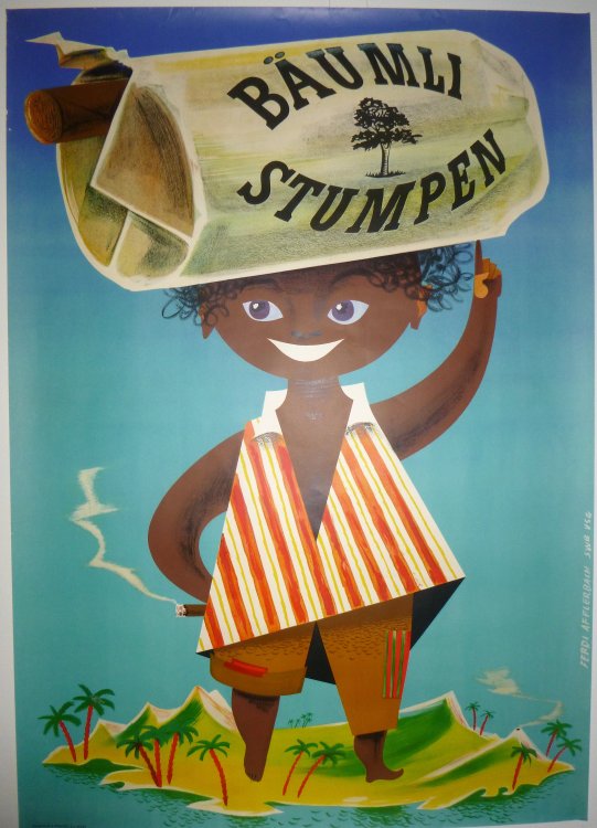 Large 1960s Swiss Advertising Poster Bumli Stumpen [cigarettes]