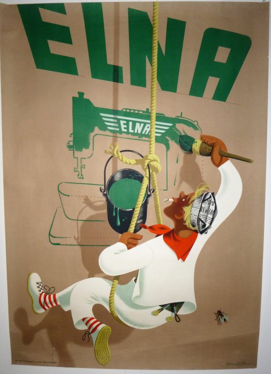 Large 1960s Swiss Advertising Poster Elna Sewing Machines