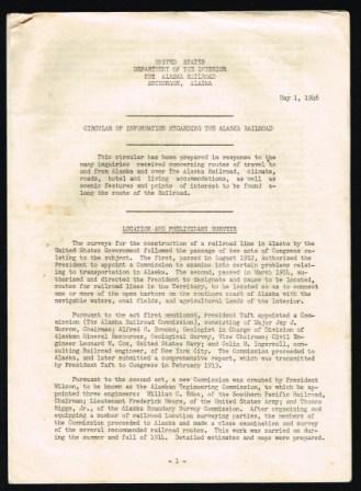 The Alaska Railroad, Anchorage, Alaska; Circular of Information Regarding The Alaska Railroad