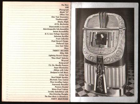 Brochure for the AMI Model 'A' Jukebox