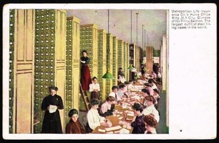 Printed Postcard; Filing Room Metropolitan Insurance Co Home Office, New York City