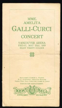 Mme. Amelita Galli-Curci Concert; Program, Vancouver, 1920