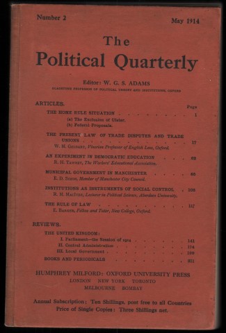 The Political Quarterly. Number 2. May 1914.