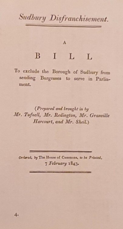 A Bill For Disfranchisement of the Borough of Sudbury.