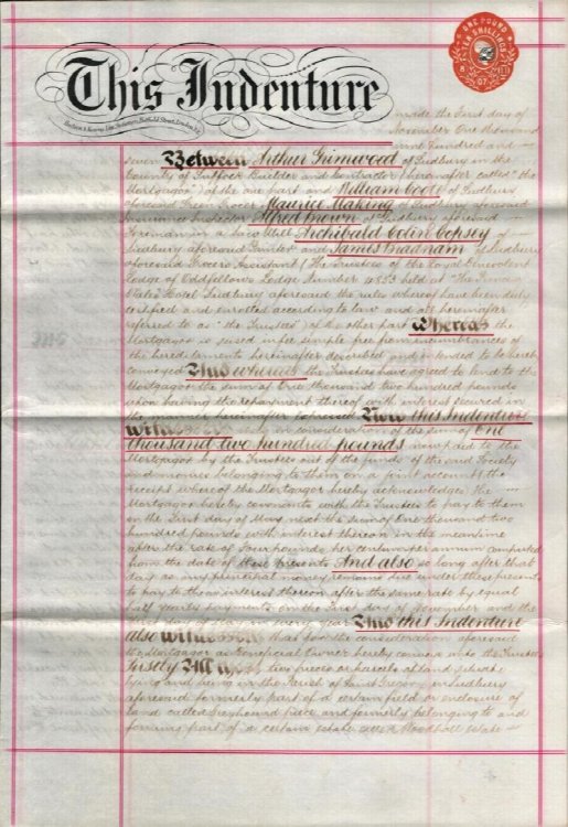 Image for Vellum indenture between Arthur Grimwood and the Trustees of the Royal Benevolent Lodge of Oddfellows Lodge Number 4853 . Vellum indenture between Arthur Grimwood and the Trustees of the Royal Benevolent Lodge of Oddfellows Lodge Number 4853 .