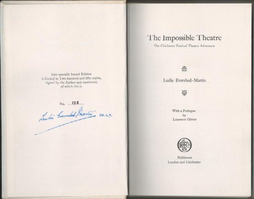 Image for The Impossible Theatre. The Chichester Festival Theatre Adventure. (Signed Limited Edition). The Impossible Theatre. The Chichester Festival Theatre Adventure. (Signed Limited Edition).