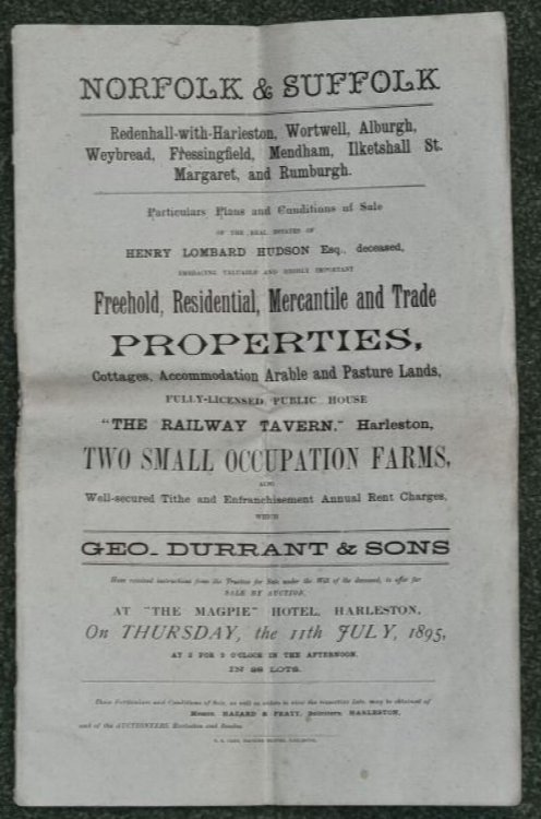The Real Estates Of H. L. Hudson, Esq., deceased. Norfolk & Suffolk. Geo. Durrant & Sons.Sale By Auction, At 
