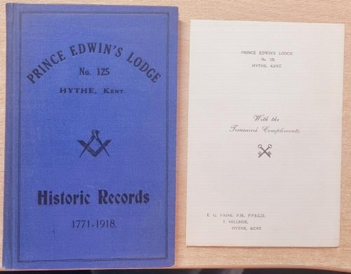 Prince Edwin's Lodge. No. 125, Hythe. Historic Records - 1771 - 1918.