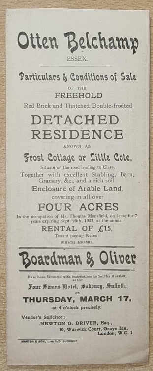 Otten Belchamp, Essex - Particulars & Conditions of Sale. Frost Cottage or Little Cote