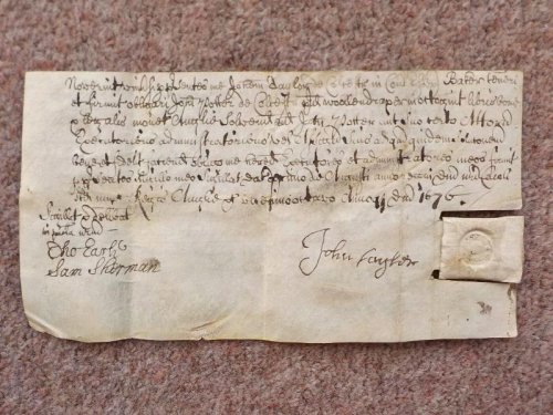 1676 Colchester Essex 17th century manuscript Vellum Document Latin and English .