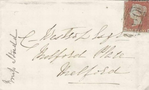 Original Victorian Envelope bearing 1d imperf from Sudbury to Melford - letter enclosed.