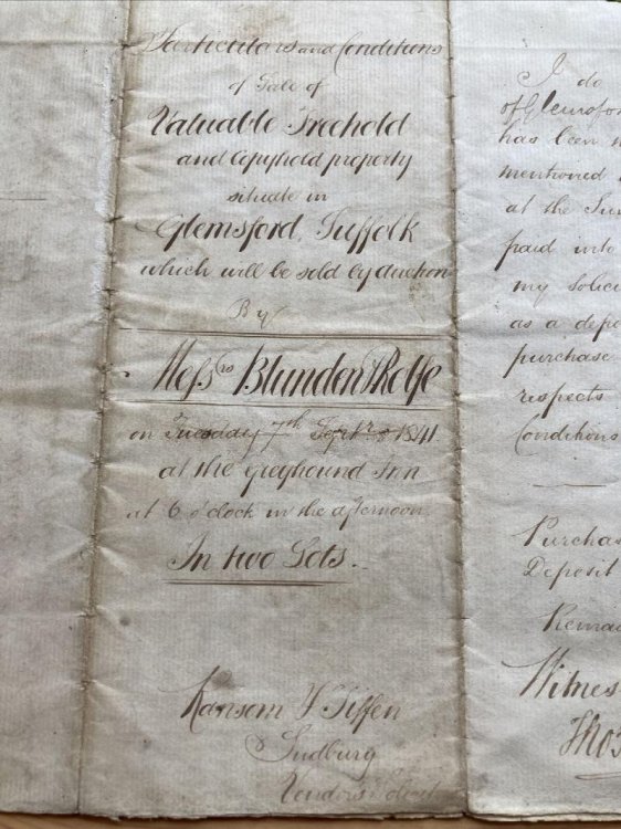 Handwritten Auction Particulars ; Two Cottages in Glemsford, Suffolk.