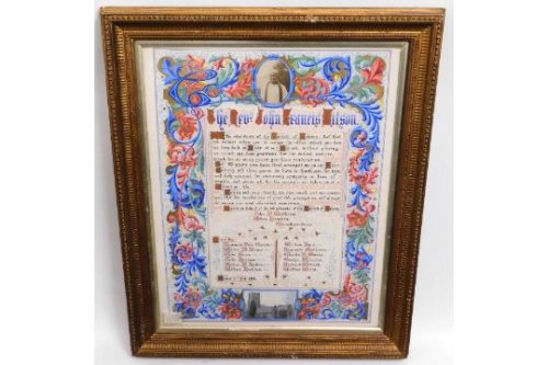 Illuminated Address. Awarded to Rev. John Francis Kitson of Anthony, South East Cornwall, to commemorate sixty years service as their vica