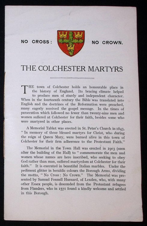 No Cross: No Crown. The Colchester Martyrs.